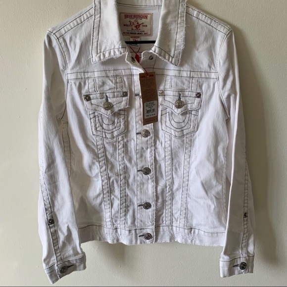 New! True Religion White Trucker Denim Jacket - Picture 6 of 8